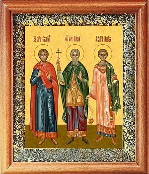 Икона Гурия, Самона и Авива мучеников Едесских в киоте | Размер 13х16 см | 40200-8 (09ГСА1)