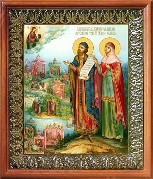 Икона Петра и Февронии Муромских в киоте | Размер 13х16 см | 42003-8 (09084)