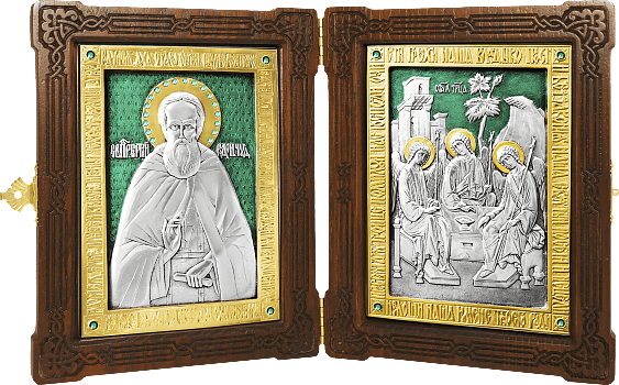 Купить православную икону - Складень - прп. Сергий Радонежский и Святая Троица, А84-7