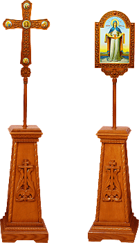 Набор запрестольный: 2 тумбы, крест и икона резные