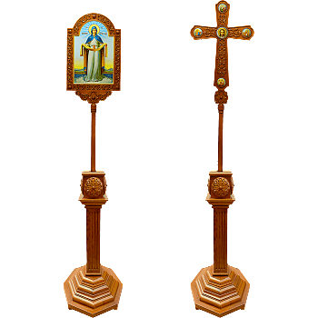 Купить Набор запрестольный из двух тумб, резного креста и резной писаной иконы