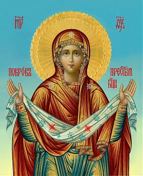 Икона Божией Матери "Покров Пресвятой Богородицы", 03057 - Купить полиграфическую икону на холсте