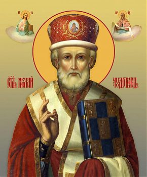 Икона святого Николая, архиепископа Мирликийского, чудотворца, 09000 - Купить полиграфическую икону на холсте