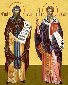 Икона святых Кирилла и Мефодия, равноапостольных учителей словенских, 09КМ1 - Купить полиграфическую икону на холсте
