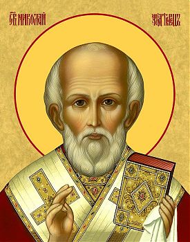 Икона святого Николая, архиепископа Мирликийского, чудотворца, 09Н1 - Купить полиграфическую икону на холсте