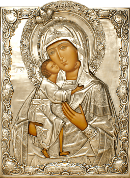 Икона Божией Матери "Феодоровская" в посеребренной ризе (окладе), Р-241