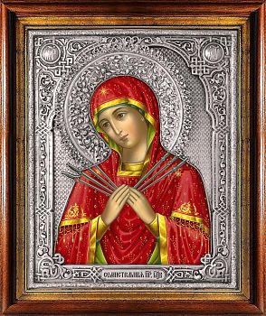 Икона Божией Матери "Семистрельная" в посеребренной ризе (окладе), Р-132К