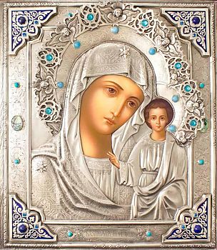 Икона Божией Матери "Казанская" в посеребренной ризе (окладе), Р-140.6