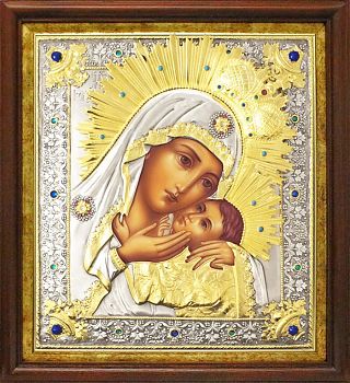 Икона Божией Матери "Корсунская" в посеребренной ризе (окладе) с золочением в басменном киоте, Р-94.7К (1)