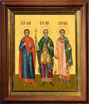 Икона Гурия, Самона и Авива мучеников Едесских в киоте | Размер 13х16 см | 40200-5 (09ГСА1)