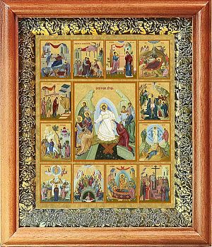 Икона Двунадесятых праздников в киоте | Размер 13х16 см | 40200-8 (05Д1)