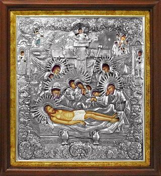 Положение во гроб Иисуса Христа в посеребренной ризе (окладе) в басменном киоте, Р-29К