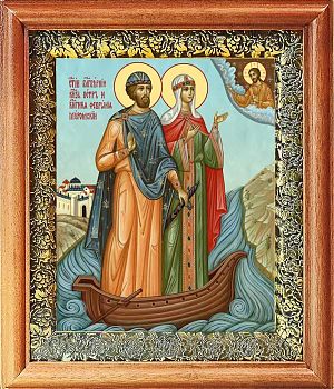 Икона Петра и Февронии Муромских в киоте | Размер 13х16 см | 40200-8 (09ПФ4)
