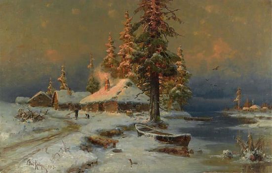 Юлий Юльевич Клевер - Ранний вечер зимой, пейзаж - 170102