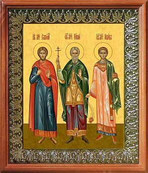 Икона Гурия, Самона и Авива мучеников Едесских в киоте | Размер 13х16 см | 42003-8 (09ГСА1)