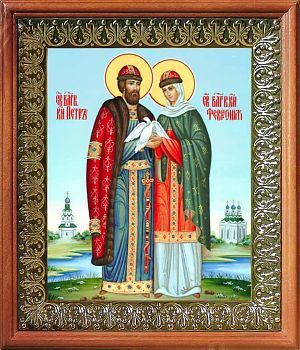 Икона Петра и Февронии Муромских в киоте | Размер 13х16 см | 42003-8 (09ПФ1)