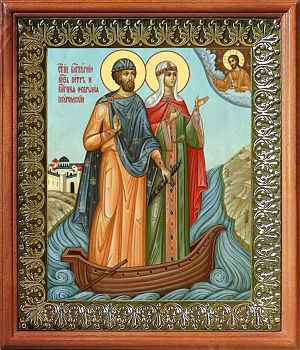 Икона Петра и Февронии Муромских в киоте | Размер 13х16 см | 42003-8 (09ПФ4)
