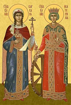 Икона святых Варвары Илиопольской и Екатерины Александрийской, великомучениц, 10ВЕ1 - Купить полиграфическую икону на холсте