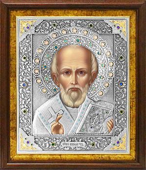 Николай, свт. Мирликийский, чудотв., в посеребренной ризе (окладе) в басменном киоте, Р-123.2К