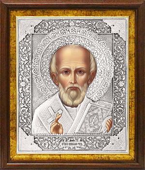 Николай, свт. Мирликийский, чудотв., в посеребренной ризе (окладе) в басменном киоте, Р-123К