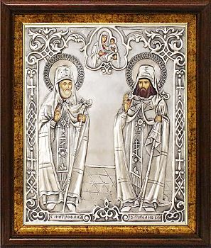 Икона Митрофана и Тихона, святителей Воронежских | В посеребренной ризе (окладе) | Р-232К