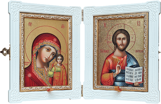 Икона складень венчальная купить | Спаситель | Казанская икона Божией Матери | 55201-СКБ (01015-01016)