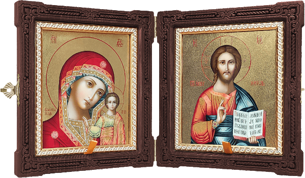 Икона складень венчальная купить | Спаситель | Казанская икона Божией Матери | 55201-СК (01015-01016)