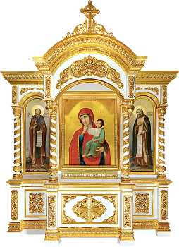 Купить напольный киот для трёх икон | Для храма | Из дерева | Державный | Трехчастный | С позолотой | Белый