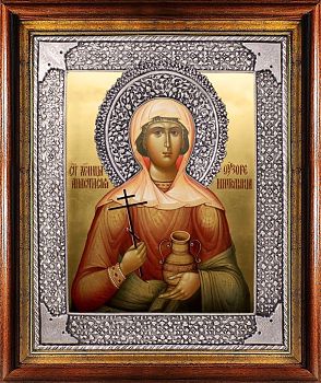 Анастасия Узорешительница | Икона аналойная | Купить в Москве | Универсальный посеребренный оклад | В киоте | Р-209КН