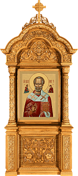 Киот напольный из дерева "Афонский" с круглой короной. Заказать по цене производителя для украшения православного храма