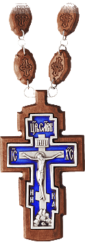 Крест иерейский наперстный новый, с посеребренной вставкой, эмаль, клен, 17153-1