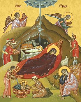 Икона Господа Иисуса Христа "Рождество Христово", 05Р2 - Купить полиграфическую икону на холсте