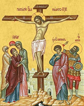 Икона Спасителя "Распятие Господа Иисуса Христа", 05Р4 - Купить полиграфическую икону на холсте