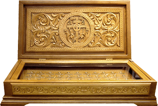 Купить мощевик настольный | Деревянный мощевик | Ларчик для мощей | Резьба | Ковчег | Несколько частиц